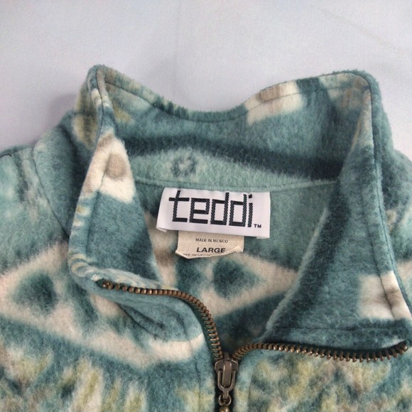 Vintage Teddi Size L Green Floral Jacket sweater full Zipper Pockets - Picture 4 of 8